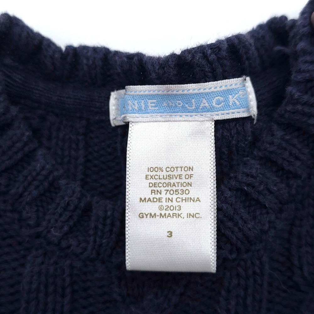 Janie and Jack Boys Cable Knit Football Sweater Navy Cream Elbow Patches Size 3 - Picture 3 of 5